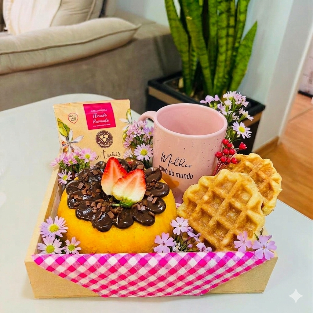 Mini Cesta Gourmet com Waffle — Café da Manhã