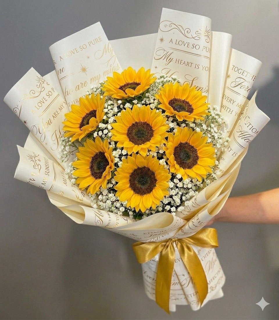 Buquê 7 Girassóis com Mosquitinhos — Floricultura Salvador