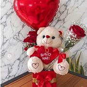 Cesta do Amor com Rosa — Urso, Balão e Rosa para o Dia dos Namorados