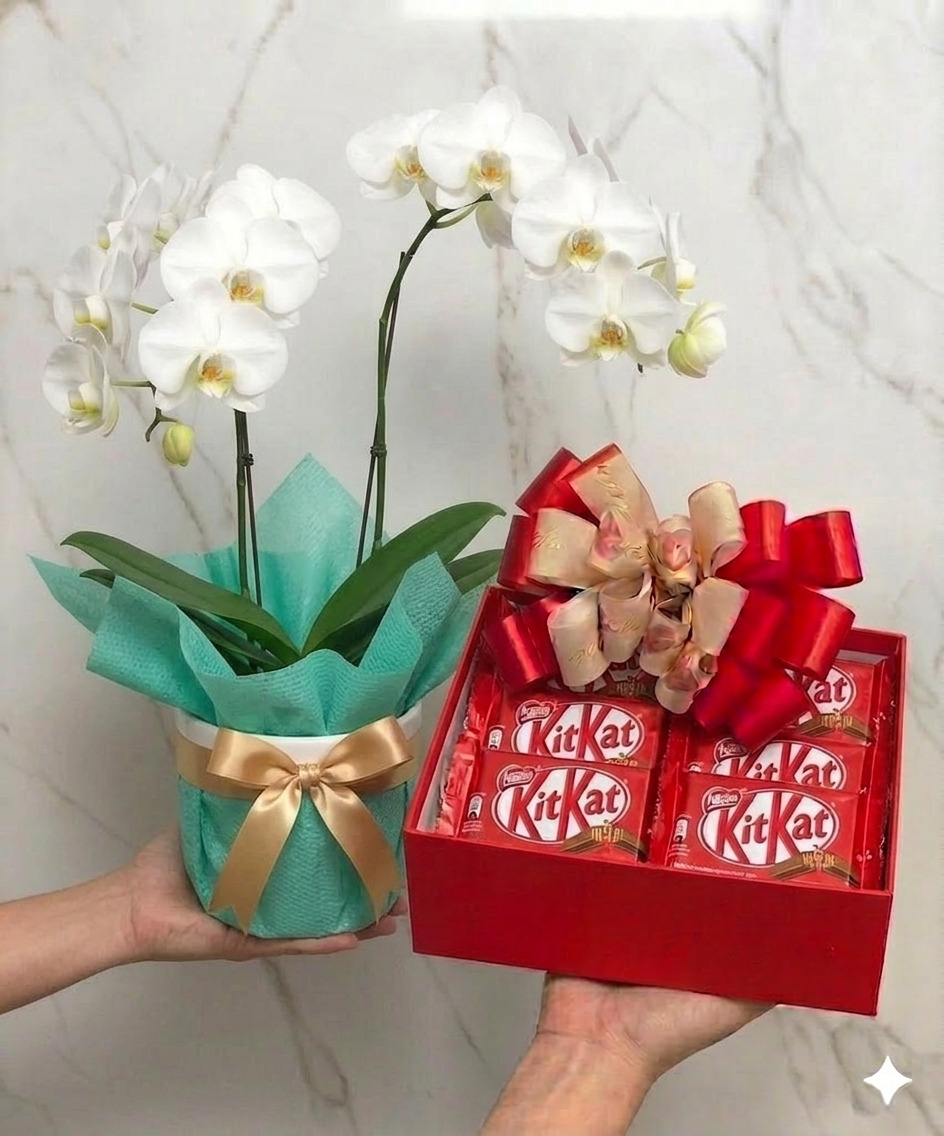Orquídea Branca Grande + Box KitKat