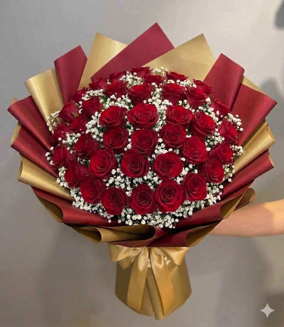 Buquê Luxo 50 Rosas Vermelhas