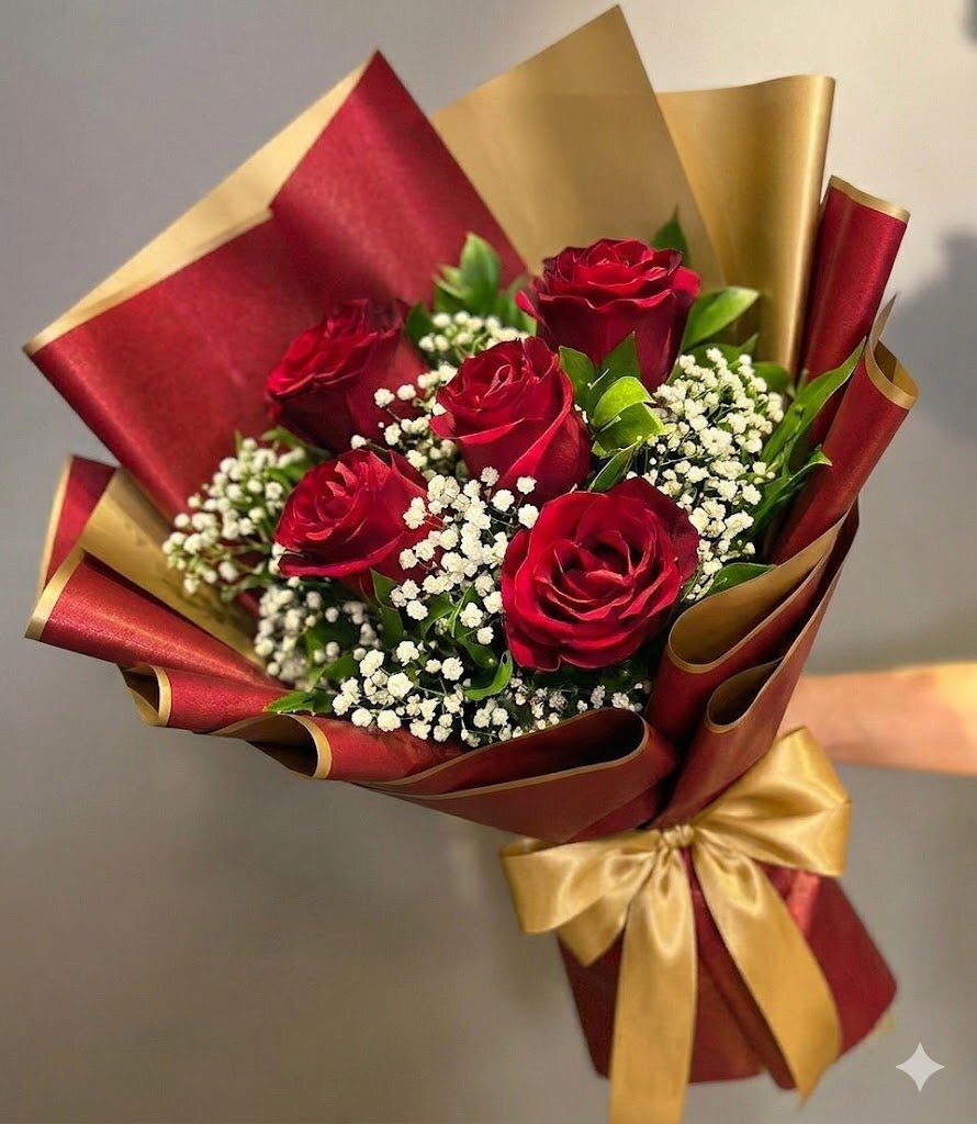 Buquê de 6 rosas vermelhas